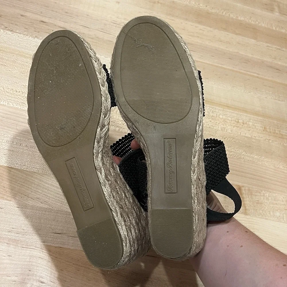 Tommy Bahama Sandals Women's Size 8.5 Black Sakura Espadrille Wedge Stretch